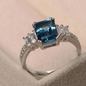 Princess Cut Aqua gemstone 925 Ring